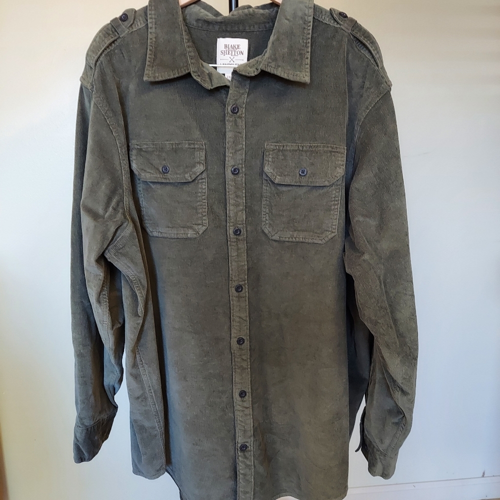 Blake Shelton Lands End Shirt Shacket Olive Green Corduroy Button Up  Sz 2XLT